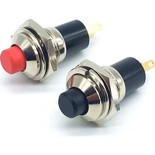 High quality 5pcs 10MM Red Black Round Self Locking Push Button Switch Miniature Circular Button Metal Switch 1A 250VAC