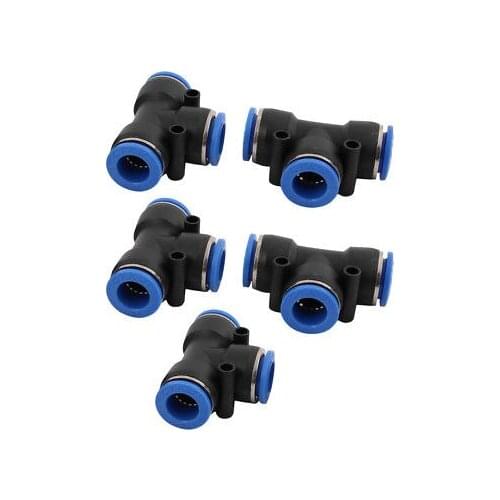 5Pcs 14mm Dia T Type 3 Ways Hose Pneumatic Air Quick Fitting Push In Connector