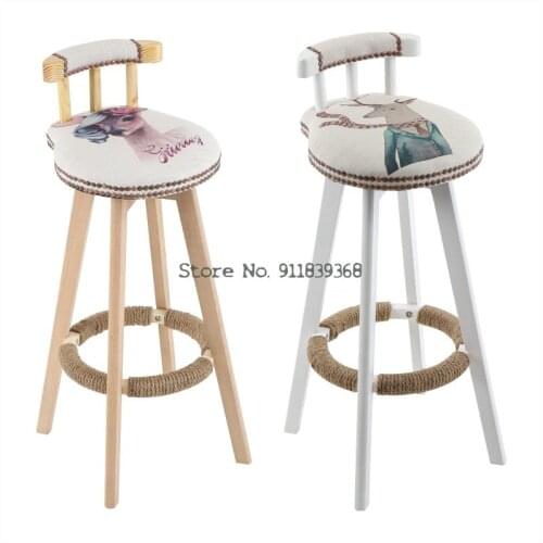 Solid Wood Nordic Bar Chair American Retro Bar Stool High Stool Rotary Creative Bar Chair Household High Chair
