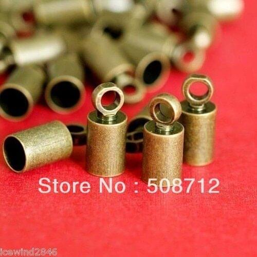 Free shipping!!!!!500pcs/lot Antique Bronze Cylinder with Loop Cord End Caps fit 3mm leather necklace