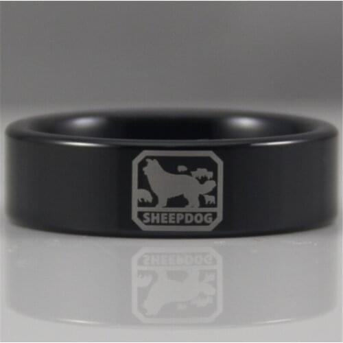 Free Shipping USA UK Canada Russia Brazil Hot Sales 8MM Black Pipe SheepDog Design Mens Tungsten Comfort Fit Ring