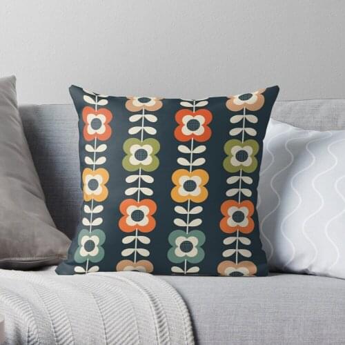 Mod Flowers in Retro Colors on Charcoal Polyester Decor Pillow Case Home Cushion Cover 45*45cm