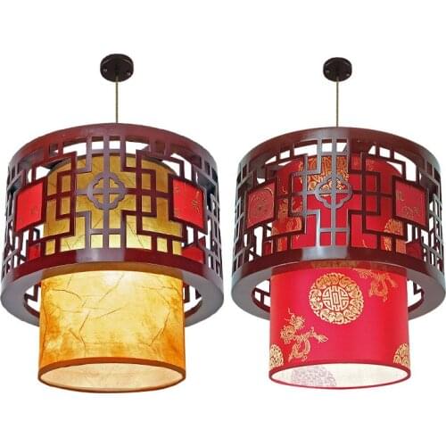 Chinese style Wooden Pendant Lights red lantern Restaurant balcony aisle festive lampround wood art pendant lamps ZS34