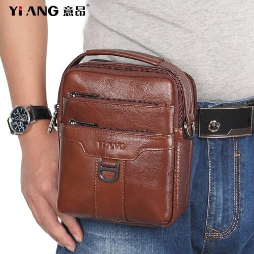 Travel Waist Packs Men Genuine Leather Multi-functional Cross Body Bag for Male Casual Belt Bag Passport Cover with Phone Pocket