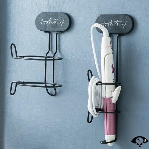 Hair Dryer Holder Straightener Curling Iron Storage Rack Wall Mounted Metal Bathroom Shelf Sticky Blow Dryer Holder Spiral Stand