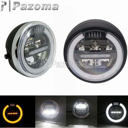 Universla Chopper LED Headlight 7inch Retro Head Light Headlamp For Harley Custom Bobber Cafe Racer Amber Daytime Running Light