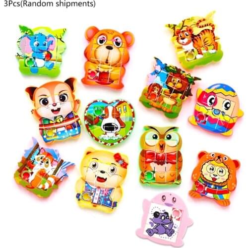 Montessori Slide Puzzle Cartoon Puzzle Board Thicken Jigsaw Early Learning Toy Colorful Tangram Kids3+ Gift 3pieces/Pack