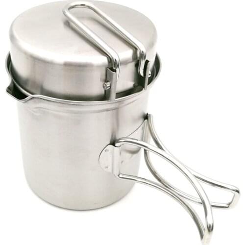 Camping Pot Outdoor Stainless Steel Portable Camping Pot Set 2 Pieces Camping Pot Set with Portable Storage Bag