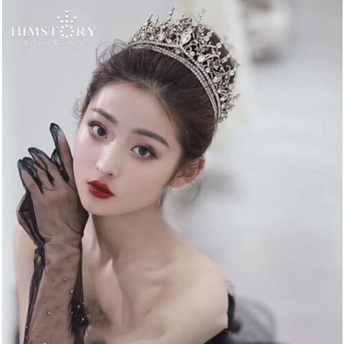 HIMSTORY Vintage Luxury Wedding Quinceanera Hairwear Bridal Tiara Crystal Crown Purple Rhinestone Queen Diadem Prom Hair Jewelry