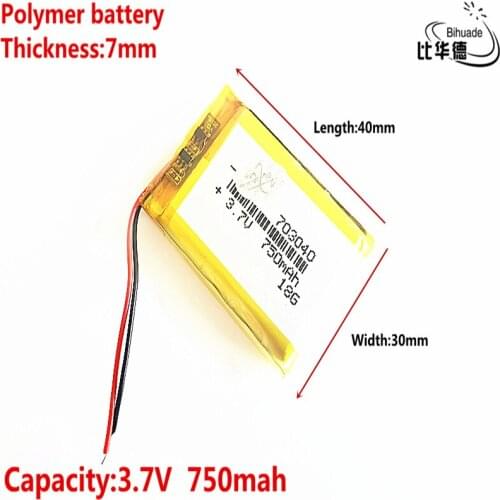Good Qulity 3.7V,750mAH 703040 Polymer lithium ion / Li-ion battery for tablet pc BANK,GPS,mp3,mp4