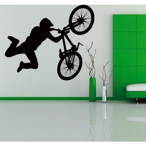 Art Bmx Stunt Bike Bicycle Vinyl Wall Sticker Teens Boy Bedroom Decal Games Room Cool Wallpaper Bikestore Wall Home Decor LA978