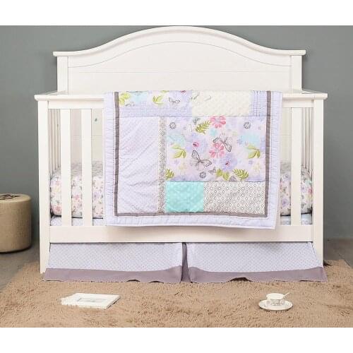 3pcs Flower Cotton Newborn Baby Bedding Set Infant Crib Bed Linens - Baby Comforter, Crib Sheet and Dust Ruffle