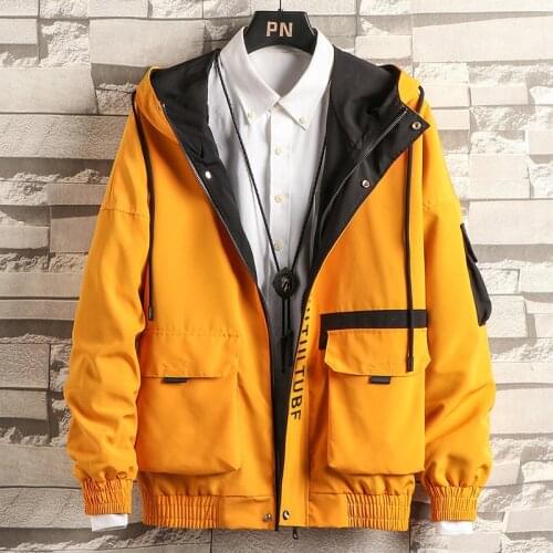 Patchwork Color Spring Windbreaker Jacket Men Autumn Outdoor Hooded Sport Men Jacket Large Size M-4XL Zipper Coat Korean Clothes