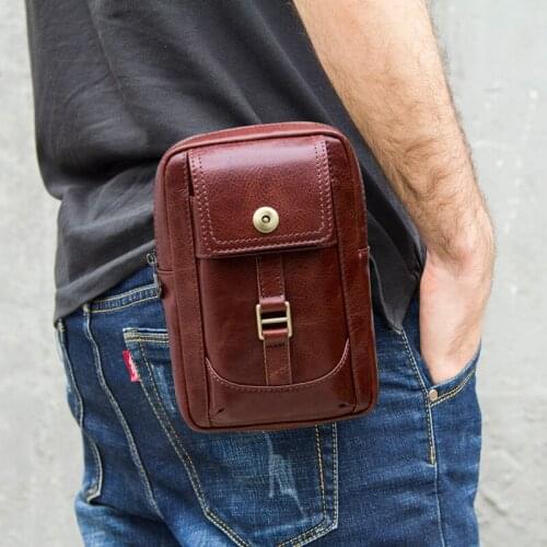 European and American Fashion Trend Leather Mens Messenger Bag Multi-Function Leather Mobile Phone Waist Bag