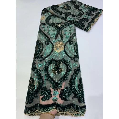 Nigeria Velvet Lace Fabric 2021 High Quality French Tulle Lace Fabric Embroidery African Sequin Lace Fabric H39421