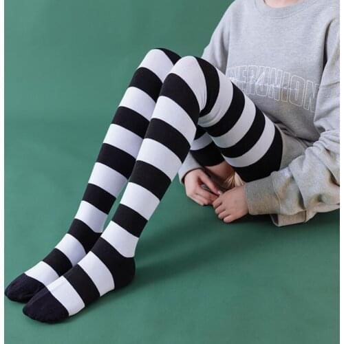 2021 New Fashion Striped Knee Socks Sexy Soft Cotton Warm Medias Ladies Long Stockings Women Thigh High Over The Knee Stockings