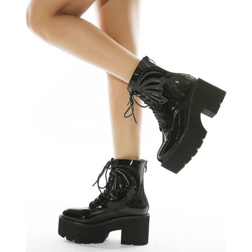 New Fashion Angel Wing Ankle Boots High Heels Patent Leather Womens Platform Boots Punk Gothic Sexy Model Shoes Prefectcf5