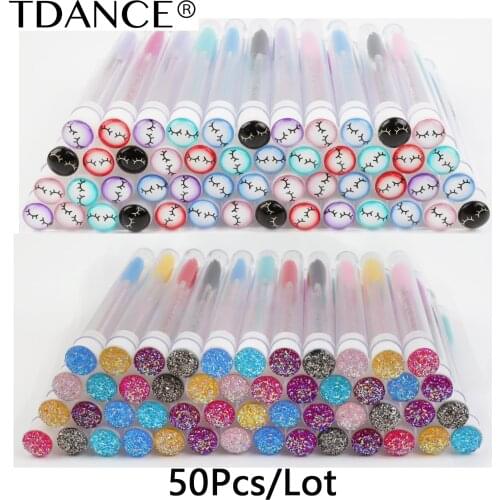 TDANCE Disposable 50 Pcs/Pack Crystal Makeup High Quality Reusable Brush Tube Diamond Handle Mascara Wand Eyelash Extension Tool