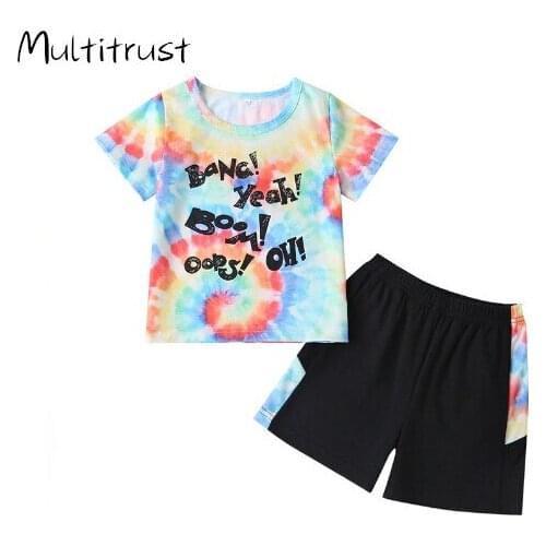 2-6Y Toddler Boys Clothing Sets Fashion Children Kids Boys Girls Tie Dye Letter Print T-shirts+Shorts Pants Casual Sport Outfits