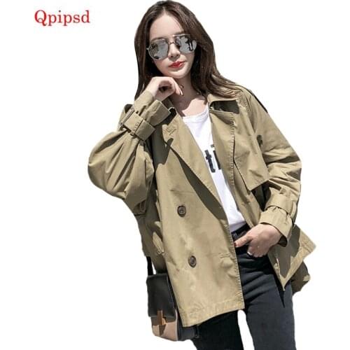 HongKong Style Tooling Coat New Korean Trench Coat Spring Casual Loose Solid Color Short Coat Double Breasted Female Outerwear