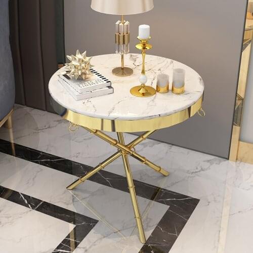 Gold-Plated Stainless Steel Marble Side Table Fashion Simple Sofa Side Table Apartment Hotel Corner Table
