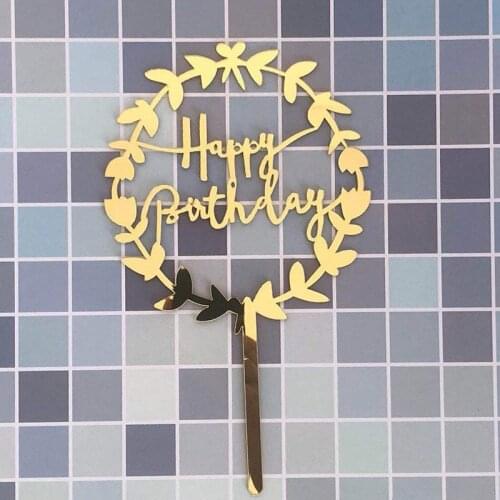 Rose Red Happy Birthday Acrylic Cake Topper Gold Garland Cupcake Topper For Baby Shower Birthday Party Cake Decorations 2019 New