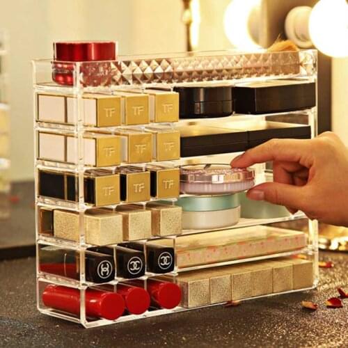 Lattice Clear Acrylic Eyeshadow Lipsticks Holder Makeup Brush Organizer Makeup Storage Box Storage Containers