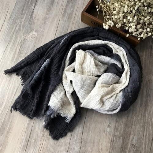 Japanese Style Cotton Linen Winter Scarf Unisex Big Size Gradient Men Scarves Tie-dye Artistic Women Scarf Soft Tassel Bufandas