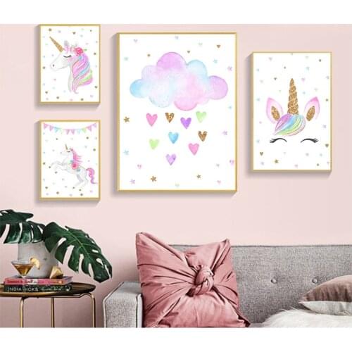 Nordic Decoration Picture Children Kids Bedroom Decor Rainbow Unicorn Wall Art Prints Baby Nursery Poster Cute Canvas Painting