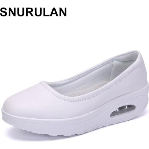 SNURULAN Womens flat shoes for the nurse; Womens white faux leather loafers without round toe fasteners; womens sneakers
