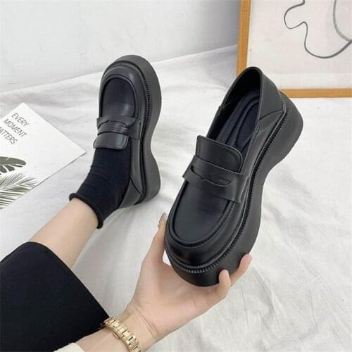 COOTELILI Platform Shoes Woman Pumps Round Toe Slip On Non-slip Black Basic Black 4.5cm Heels Women Shoes Basic Size 35-40