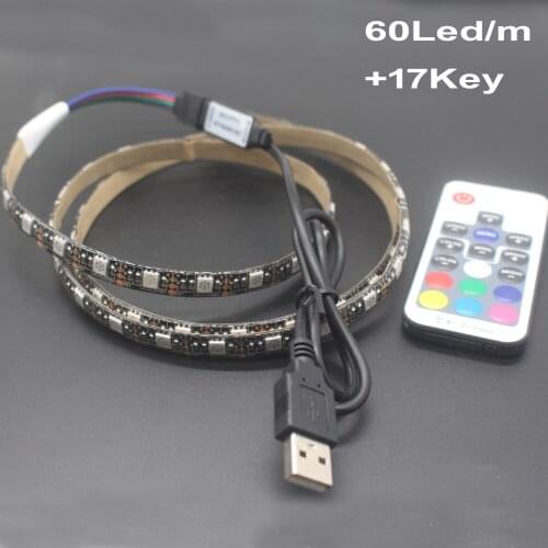 DC 5V USB LED Strip 5050 Waterproof RGB 60LED Light Flexible 50CM 1M 2M add 3 17 24Key Remote For TV Background Lighting