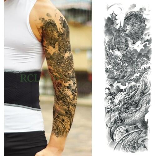 Waterproof Temporary Tattoo Sticker dragon Chinese style Pagoda full arm large size fake tatto flash tatoo sleeve for men women