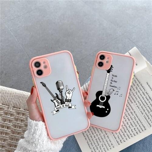 Music violin notes funny Phone Case For iPhone 12 11 Mini Pro XR XS Max 7 8 Plus X Matte transparent Pink Back Cover