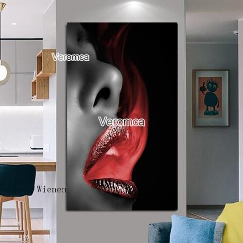 Women Smoking Diamond Embroidery Art Painting 5D Diy Lip Full Square Round Drill Mosaic Cross Stitch Kit Figure Home Decor