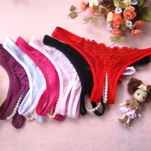 Women Thongs And G Strings Lace Panties Sexy Crotchless Lingerie Low-Rise Open Briefs For Sex Transparent Underwear