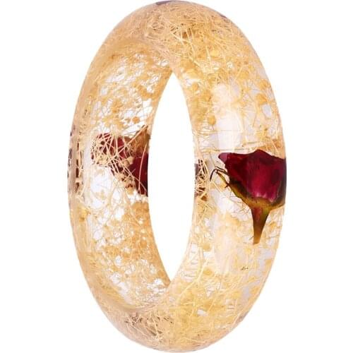 Vintage Dried Flower Pressed Bracelet Clear Lucite Bangle Bracelet for Women