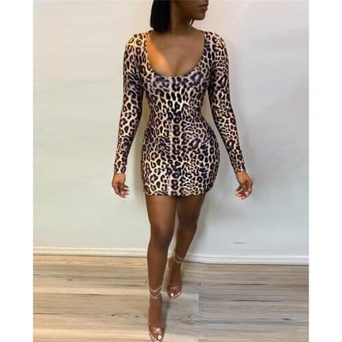 Meihuida Women Bandage Leopard Print Mini Dresses Bodycon Long Sleeve Stretchy Skinny Short Dress Night Club Sexy Wear