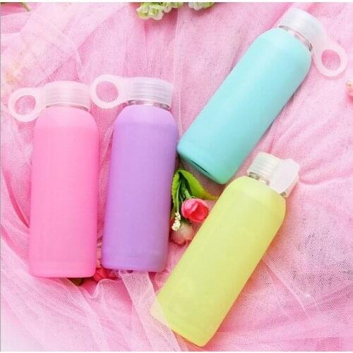 1PC 300ML Candy Glass Bottle Colored Jelly Kettle With Silicone Cover High Borosilicate Water Bottle Fashion Kettle EKD 1468