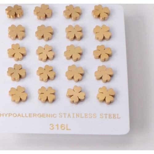 10 Pairs Baby Girl Small Earrings aretes Wholesale Accessories Stainless Steel Gold Silver Color Frosted Flower Earrings