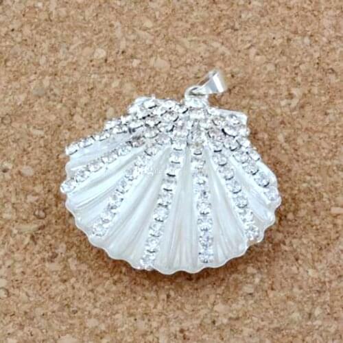 Silver Plated Rhinestones Shell Charms Pendants 10Pcs/lot 34x41mm Fashion Jewelry DIY Fit Bracelets Necklace Earrings A-233