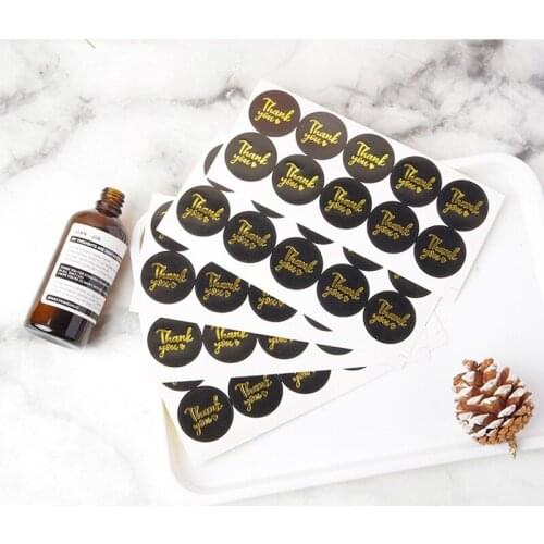 1000pcs Black Round Bronzing Thank You Stickers Paper Black Stickers Seal Labels Gold Business Packing Label Stationery Sticker