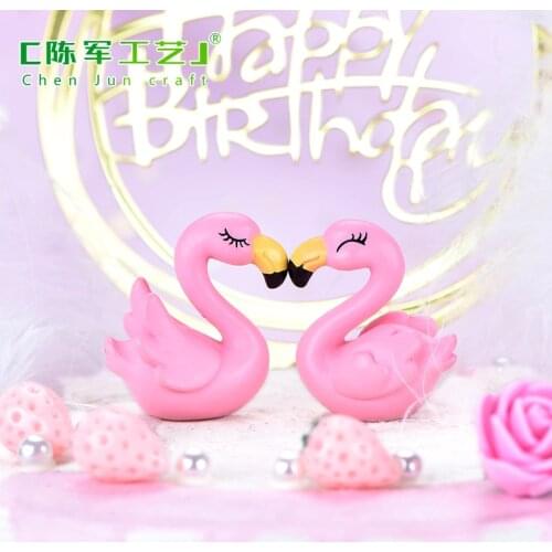 2Pcs/Set Micro Flamingo Figurine Miniature Animals Ornaments For DIY Fairy Garden Small Plants Decoration 3.1*3.6cm