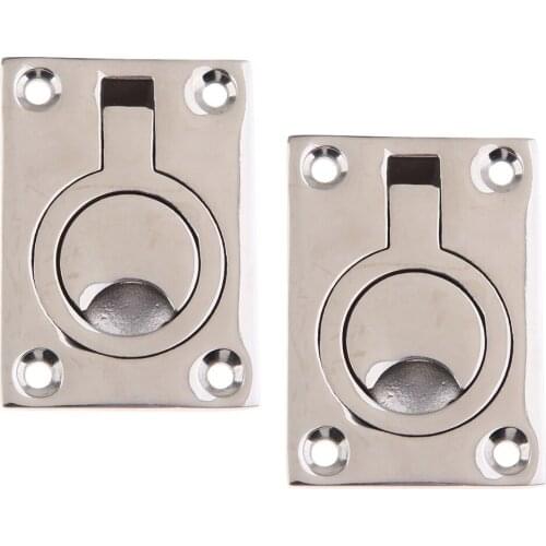2pcs Silver Floor Latch - 316 Stainless Steel Ring Pull Handle Marine Lifting Handle, 63 x 44mm, for Boat Yacht Marine