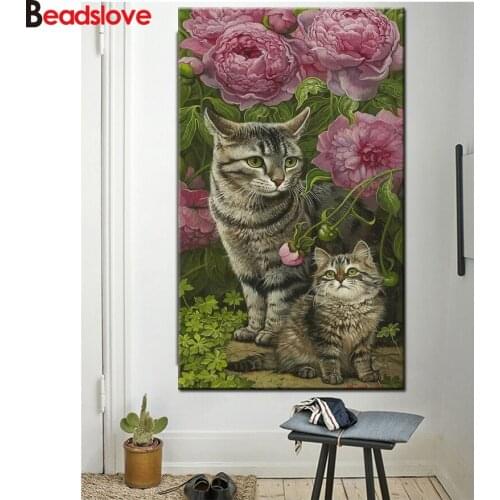 5 d Diamond Embroidery cat Puzzle With mom on a walk DIY full Square round drill Cross stitch Rhinestones Mosaic decor home gift