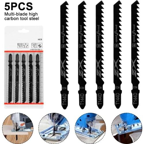 5pcs T-Shank Jigsaw Blades Curve Cutting Tool Kits For Wood Plastic Thick Teeth Woodworking Reciprocating