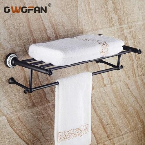 Antique Black Double Towel Racks Bathroom Shelves Ceramic Accessories Towel Bar Wall Mounted Towel Rail Bath Hanger SY-091R