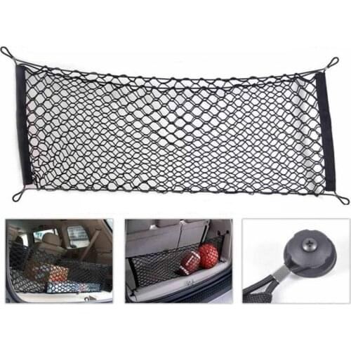 Auto Care 90 x 40cm Universal Car Trunk Luggage Storage Cargo Organizer Nylon Stretchable Elastic Mesh Net With 4 Plastic Hooks