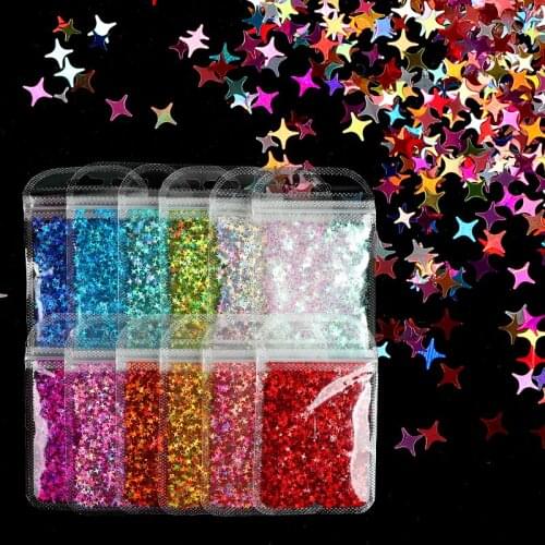 12 Colors Shiny Holographic Glitter Sequins Nail Art Flakes Slices Four-pointed Star Shape Spangle Paillette Nails Accessories