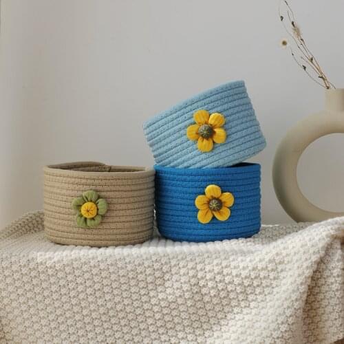 Cutelife Flower Small Cotton White Woven Basket Home Storage Organization Baskets For Cosmetics Folding Decorative Sewing Basket